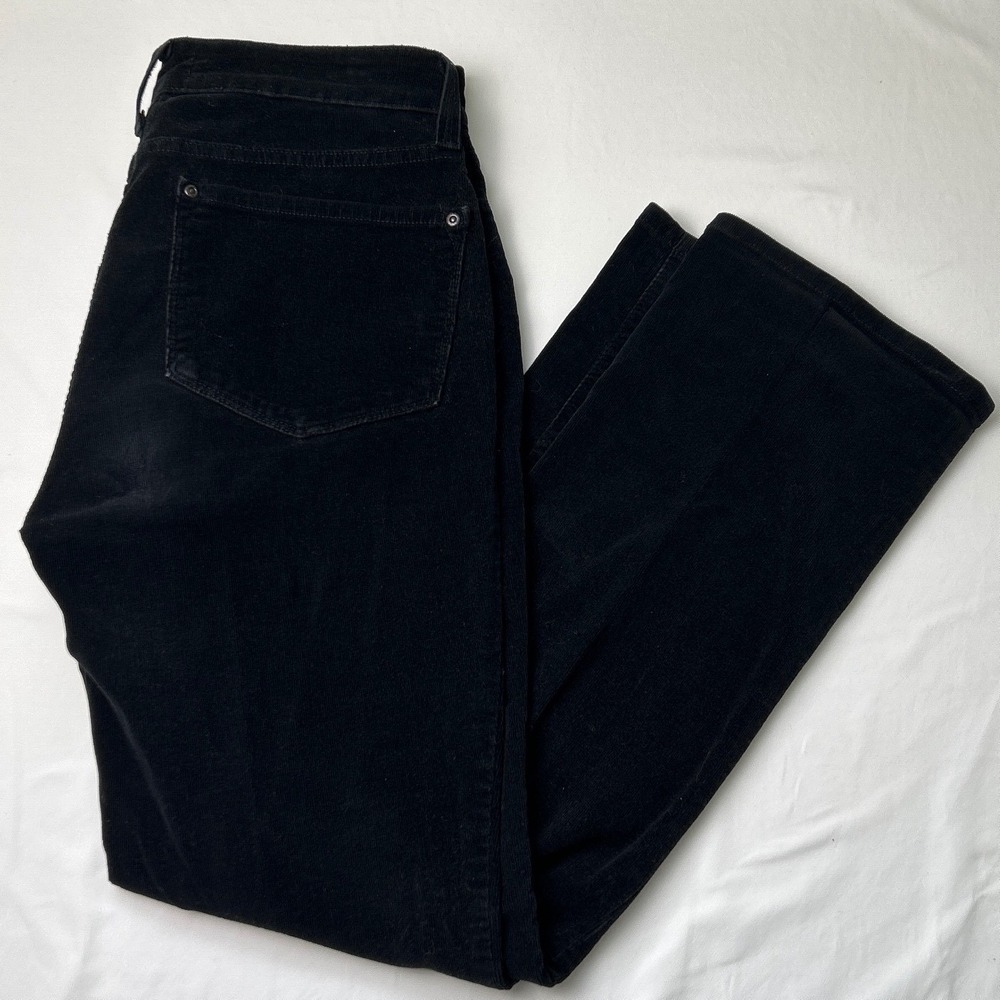 NYDJ Womens Mid Rise Straight Leg Black Corduroy Jeans Size 8P Classic Preppy